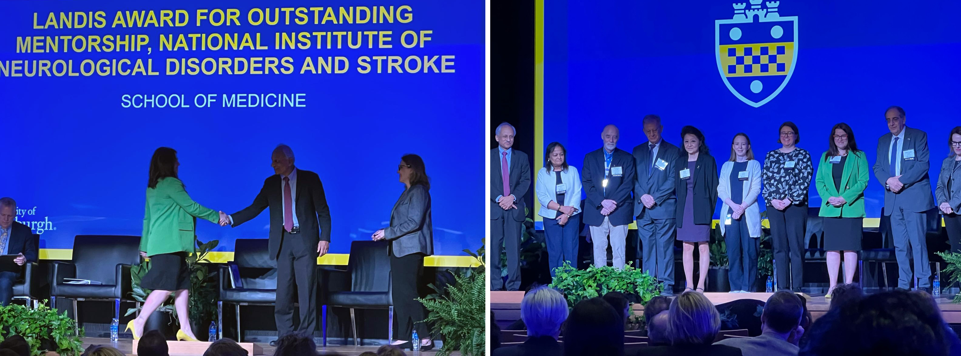 Images of PItt's Faculty Honors Convocation featuring Corina Bondi receiving her award
