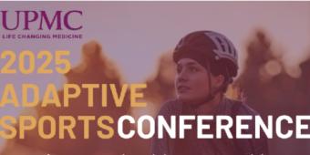 2025 Adaptive Sports Conference flyer featuring image of a female in a hand-cycle wheelchair