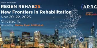 Promotional graphic for the Regen Rehab25 event; text and logo over a photo of the city of Chicago